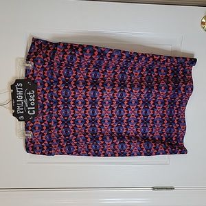 LuLaRoe Cassie Skirt XL Red Blue Black Triangle